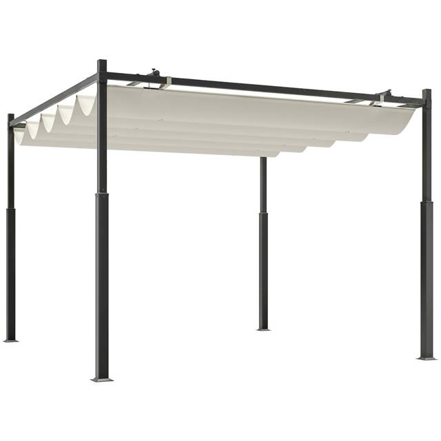 Outsunny 3 x 3(m) Pergola with Retractable Roof, 80mm Metal Column, White