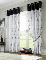Tahiti Eyelet Curtains - Black - 142cm x 137cm Black