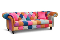 Multicoloured Velvet Patchwork 3 Seater Scroll Arm Chesterfield Sofa PORTOFINO