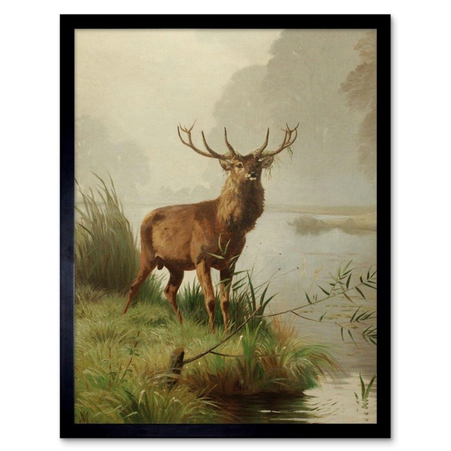 "Painting Animal Red Deer Stag Mackeprang 12x16"" Framed Wall Art Print"