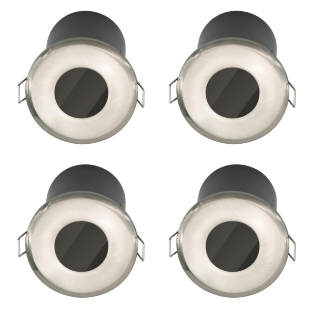 Set of 4 Fire Rated Bathroom Recessed Downlights - Brushed Steel IP65 Chrome Brushed steel plate and clear glass diffuser Large 4