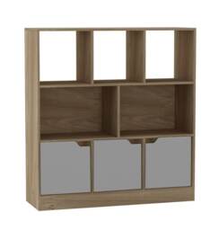Asymmetrical 8 Cube Oak Freestanding Bookcase Shelf Storage Unit with 3 Doors Grey Plain Doors - Grey 1
