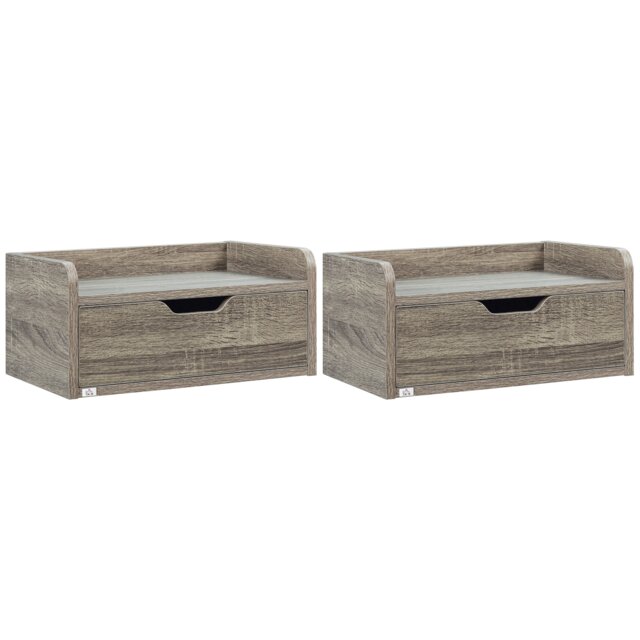 HOMCOM Floating Nightstands Set of 2, Wall Mounted Bedside Table with Storage Drawer for Bedroom, Grey