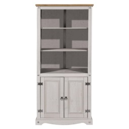 Corona Bookcase 2 Door Grey Display Cupboard 3 Book Shelves Solid Mexican Pine