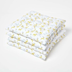 Homescapes 4 x Seat Pads Luxury Cotton Christmas Majestic Stag Indoor Outdoor Dining Cushion Yellow 40 x 40 cm 4