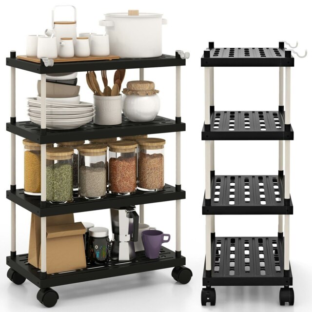 COSTWAY 4-Tier Slim Storage Cart Slide Out Rolling Utility Cart
