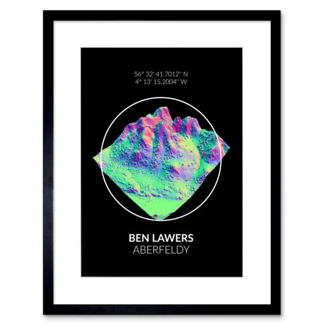 "Ben Lawers Mountain Topography Perthshire Scotland 9x7"" Black Framed Wall Art Print"