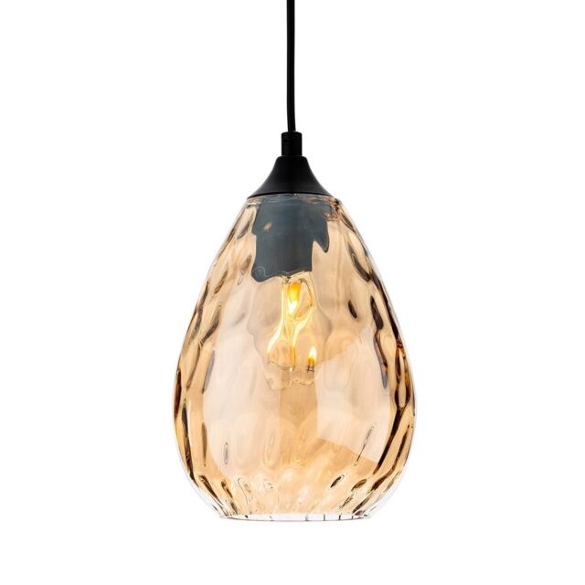 Soho Dome Pendant Matt Black with Amber Decorative Glass 1xE27