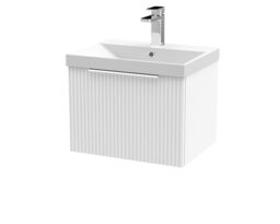 Balterley Tixall Fluted 1 Drawer Wall Hung Vanity Unit with Thin Edge Basin, Satin White, 500mm