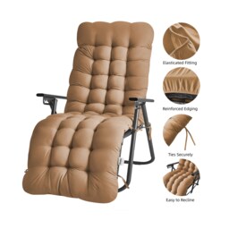 Groundlevel Extra Thick Soft Fill Full Length Garden Lounge Recliner Chair Cushion - Cushion Only Brown Mocha