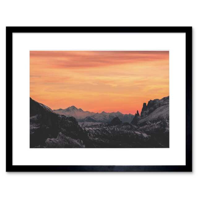 "Velebit Croatia Sunrise Snowy Mountains Landscape 9x7"" Black Framed Wall Art Print"