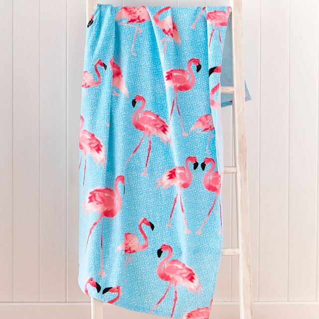 Catherine Lansfield Flamingo Cotton Beach Towel Blue One size