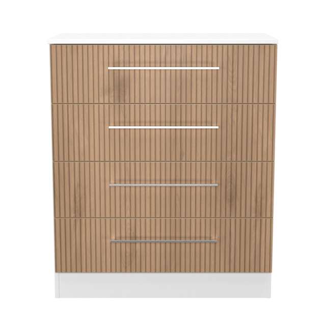 Gloucester 4 Drawer Chest of Drawers in Slatted Effect & White (Ready Assembled) White Slatted Effect & White