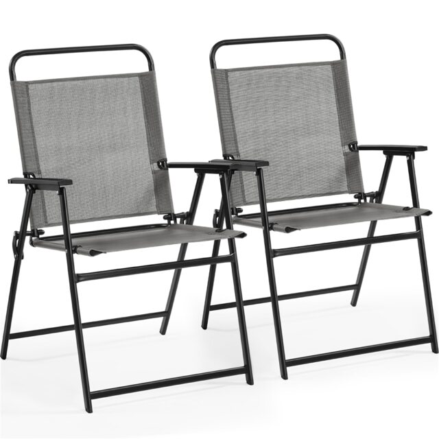 Yaheetech Set of 2 Outdoor Texteline Foldable Dining Chairs-Grey Grey Grey One Size