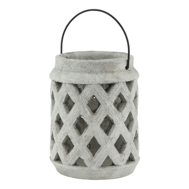 Hill Interiors Athena Stone Lattice Lantern - White - 15cm x 15cm x 15cm