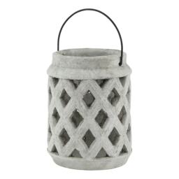 Hill Interiors Athena Stone Lattice Lantern - White - 15cm x 15cm x 15cm