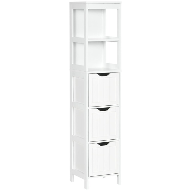 HOMCOM Slim Bathroom Storage unit with 3 Drawers and 2 Open Shelves, White