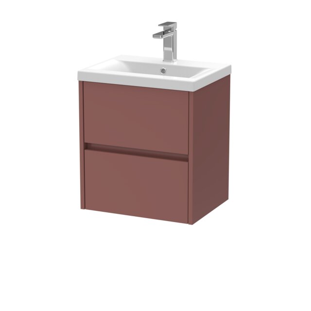 Balterley Chartley Contemporary Wall Hung 2 Drawer Vanity Basin Unit, Mid-Edge Basin, 500mm, Smoked Red