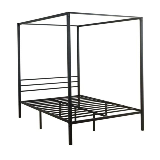 Double 4 Poster Black Metal Canopy Bed Frame Home Modern Bedroom Furniture