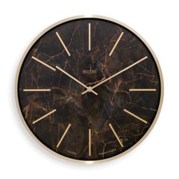 Acctim Luxe Wall Clock Quartz Brushed Metal Embossed Golden Batons Brass Hands Dark Marble 40cm Gold One Size