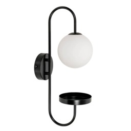 ValueLights Milo Frosted Glass Globe Shade Curved Black Wall Light Black