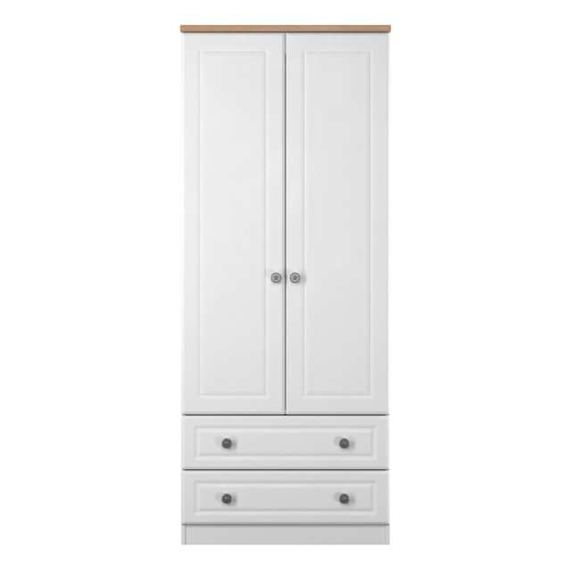 Surrey 2 Drawer Double Wardrobe in White Ash & Bardolino Oak (Ready Assembled) White White Ash & Bardolino Oak