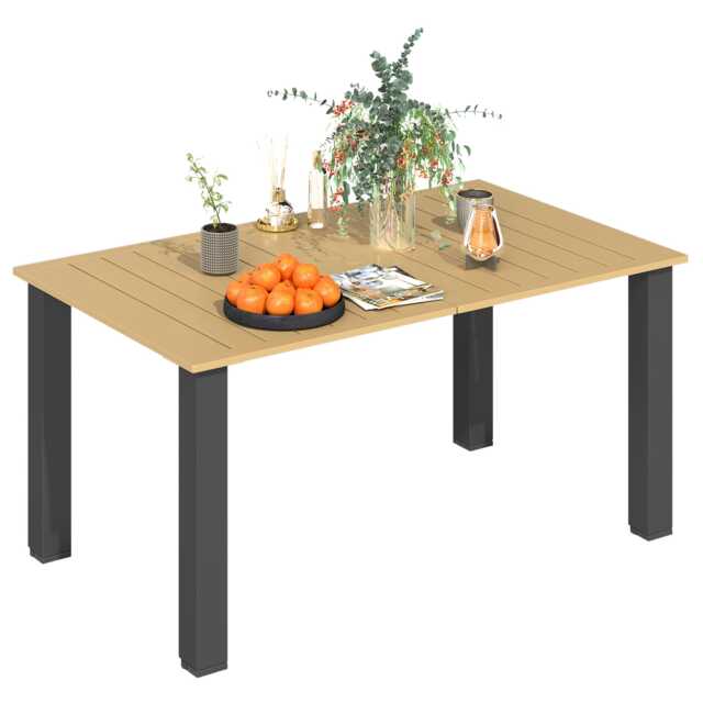 Outsunny Garden Table with Parasol Hole, Slatted Metal Tabletop, Brown Brown Brown 150L x 90W x 73H cm