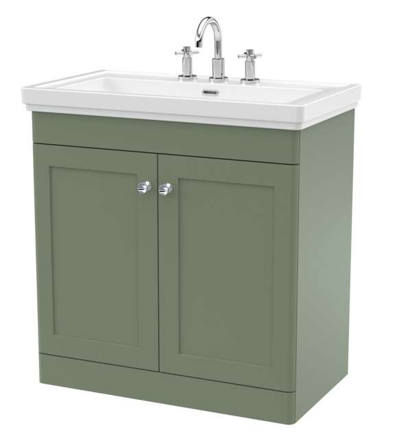 Balterley Swynnerton Traditional 2 Door Floor Standing Vanity Unit with Basin, Satin Green, 800mm