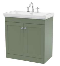 Balterley Swynnerton Traditional 2 Door Floor Standing Vanity Unit with Basin, Satin Green, 800mm
