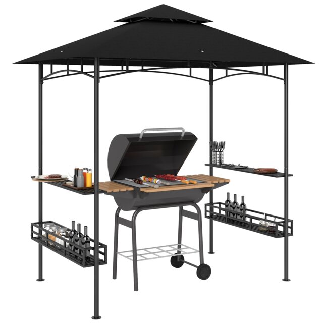 Outsunny 8' x 5' Grill Gazebo Canopy with 2 Side Shelves, Hook, Dark Grey Grey 1