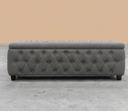120cm Riga Ottoman Storage Box with Wooden Legs, Grey Velvet Upholstered Chesterfield Storage Ottoman Box
