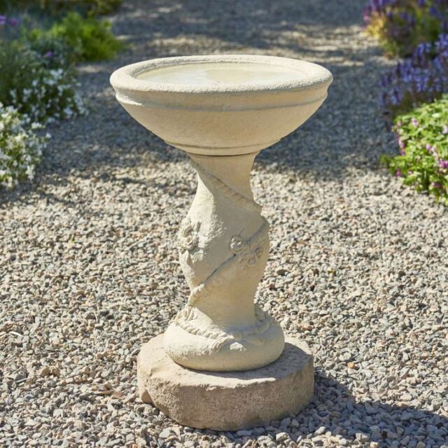 Yorkshire Rose Patterned Stone Bird Bath Outdoor H38cm Cream Beige