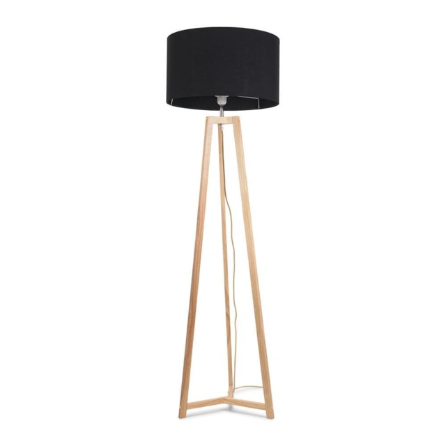 ValueLights Lottie Natural Wood Tripod Floor Lamp Black Shade Black
