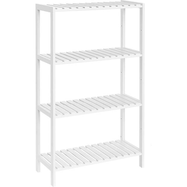 Bamboo Multi-Tier Shelf, Quad Level Storage Unit for Bathroom, Kitchen, Living Room, Hallway, Balcony Use, White