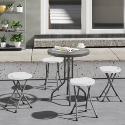 Outsunny Folding Stool Set of 4, Decorative Garden Stool Chair with Safety Latch, Foldable Garden Stools with Powder-Coated Steel Legs HDPE Seat and Handle for Indoor and Outdoor, White White White