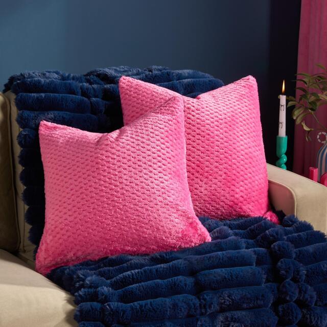 OHS 2 Pack of Waffle Fleece Square Cushion Covers Pink Hot Pink 45 x 45 cm