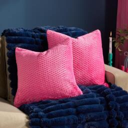 OHS 2 Pack of Waffle Fleece Square Cushion Covers Pink Hot Pink 45 x 45 cm