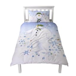 The Snowman Winter Sun Christmas Reversible Duvet Cover Set White White/Blue Single 1