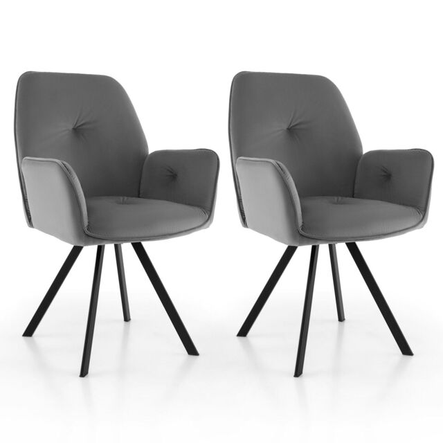 COSTWAY Set of 2 Swivel Accent Chair Leisure Velvet Armchair Grey