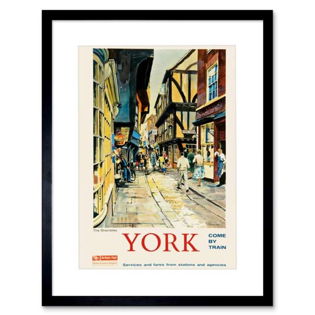 "York England Shambles Medieval Butcher Street 12x16"" Framed Wall Art Print"