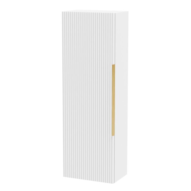 Balterley Fluted Front Wall Hung Single Door Tall Bathroom Storage Unit, Handle White Satin White