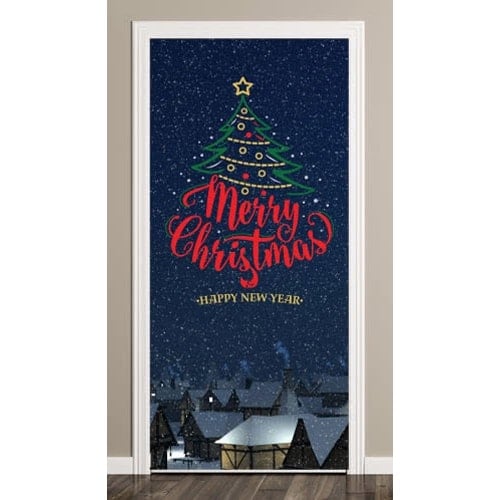 Merry Christmas Village Door Cover PVC Party Sign Decoration 66cm x 152cm