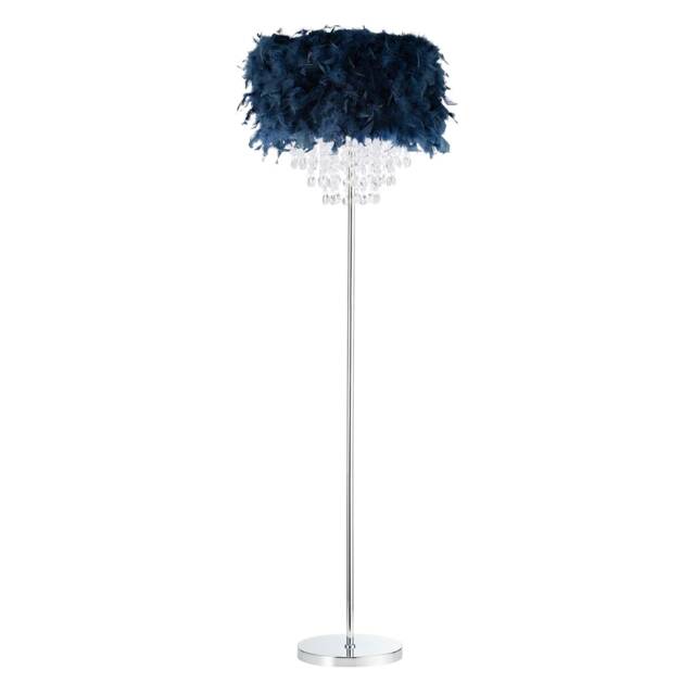 Chandelier Style Midnight Blue Feather Floor Lamp with Waterfall Drops