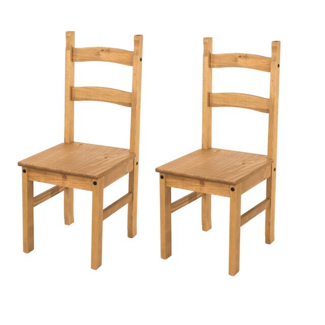 Pair of Corona Solid Pine Dining Chairs with Antique or Grey Wax Finish – Wooden Kitchen Seating Brown Brown 1