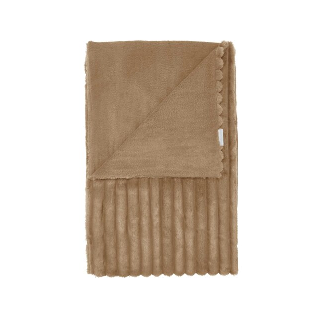 Catherine Lansfield Cosy Ribbed Faux Fur Soft 130x170 cm Blanket Throw Natural Brown Natural One Size
