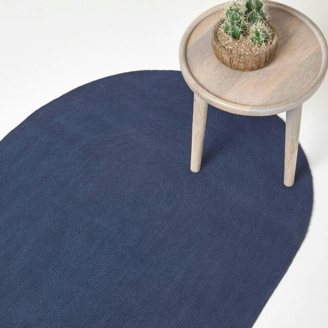 Homescapes Navy Handmade Woven Braided Oval Rug - 60 x 90 cm Blue Navy