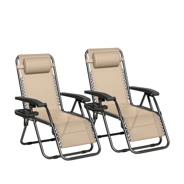 Set of 2 Zero Gravity Reclining Garden Chair Sun Lounger Recliner Textilene