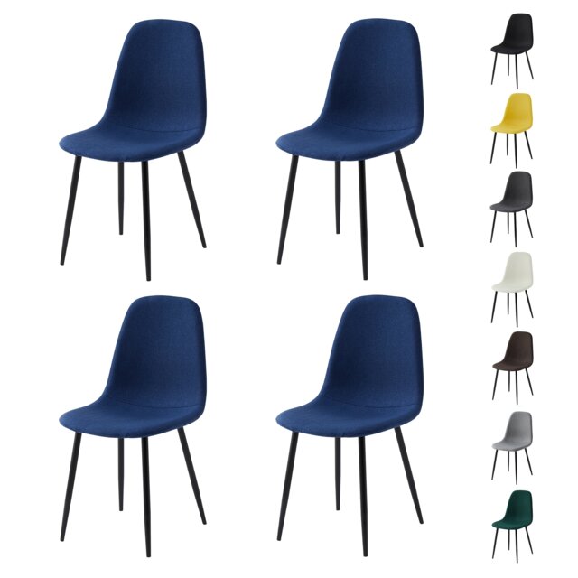 Set of 4 Teddy Faux Fur Stitched Design Dining Chairs Blue Bella by MCC