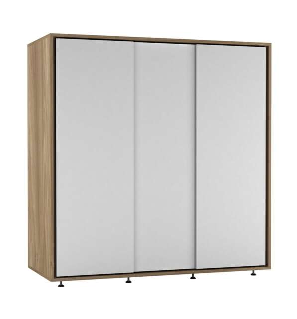 120cm 3 Sliding Doors Children Kids Wardrobe Bedroom Storage Closet Hanging Rail Multi Oak with White Doors 1