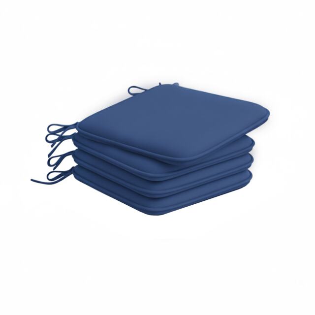 Waterproof Square Foam Seat Pad with Ties Pack of 4 Chair Cushion Seating Blue